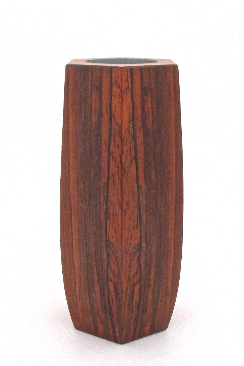 vintage tapering hexagonal rosewood vase made in Denmark Scandinavian Modern design