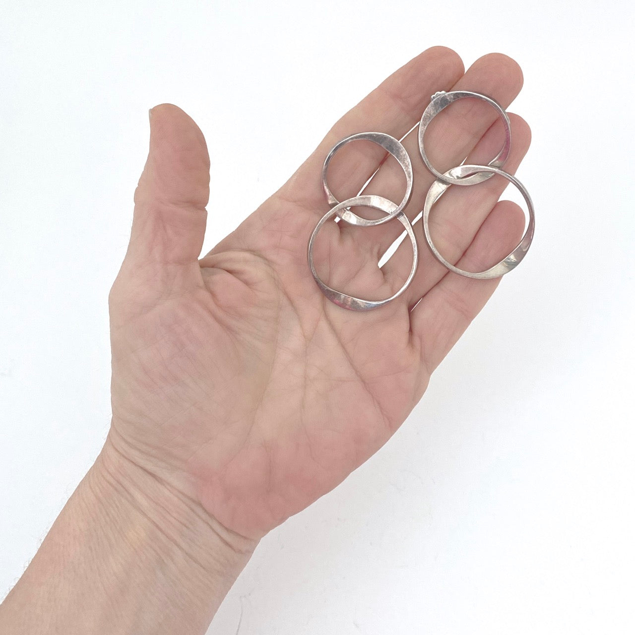 large hammered silver double hoop earrings