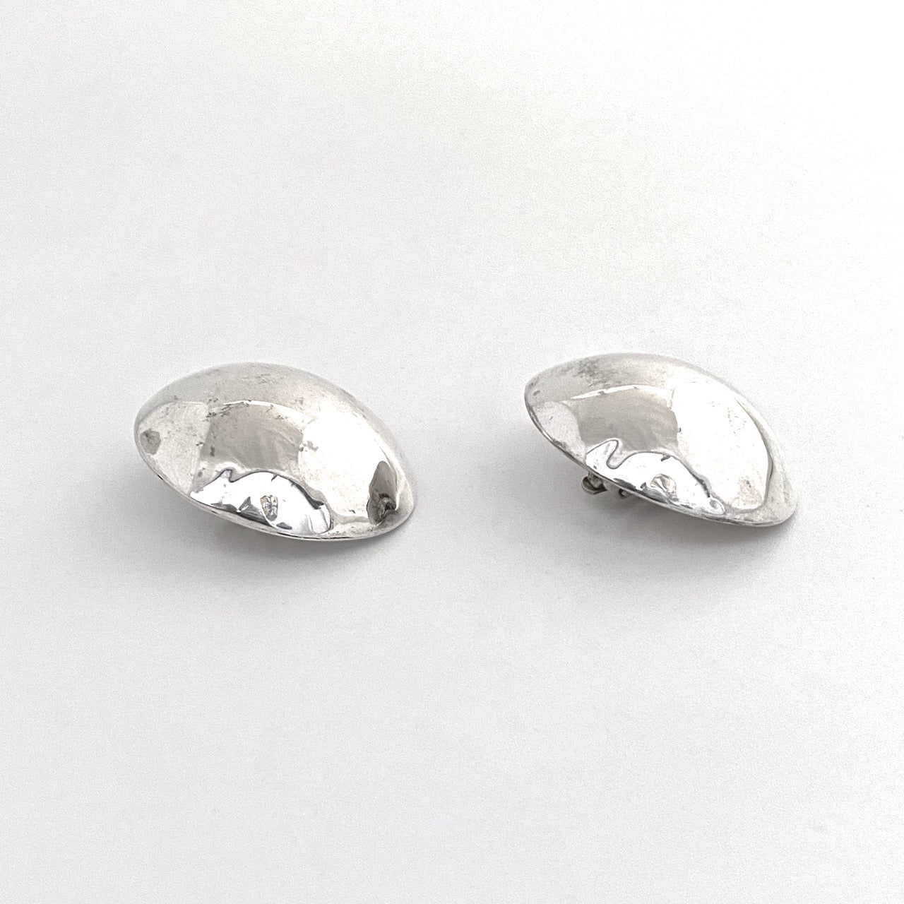 profile vintage silver studio made large round dome earrings Modernist jewelry design