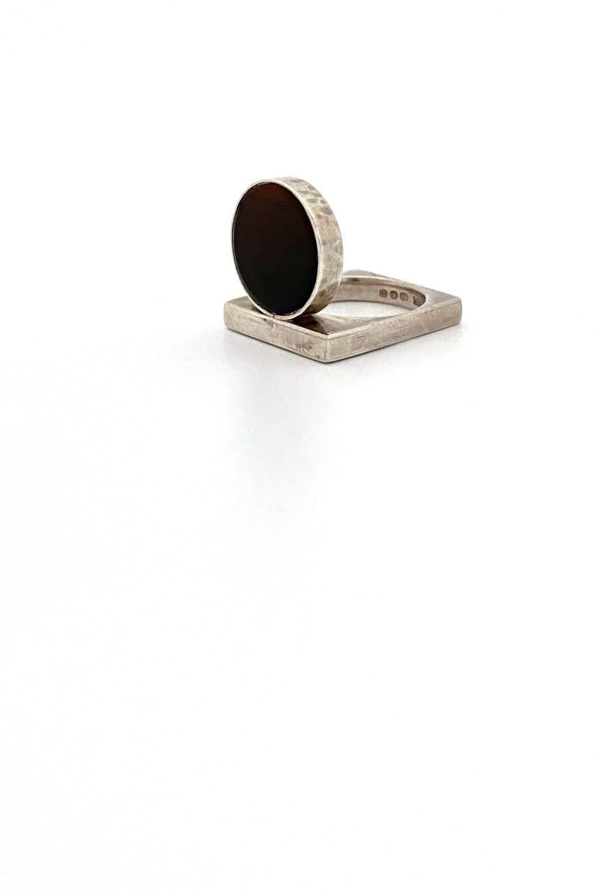 vintage silver agate geometric circle square ring London 1967 Modernist jewelry design