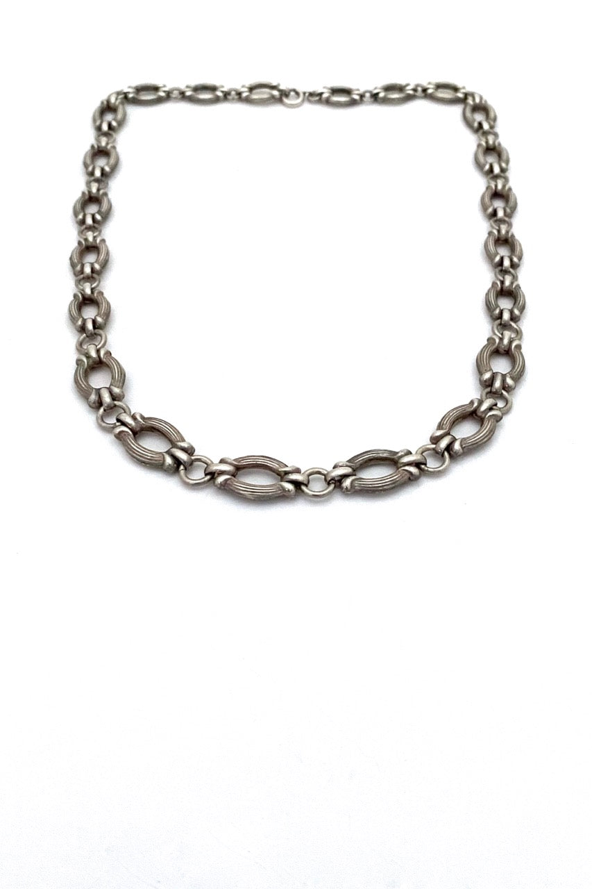 vintage antique silver fancy link graduated chain necklace