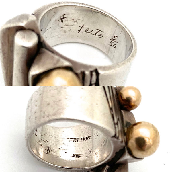 vintage heavy silver & 18k gold Modernist ring ~ studio made