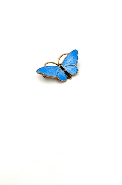 Aksel Holmsen Norway vintage silver enamel pale blue butterfly brooch Scandinavian jewelry design
