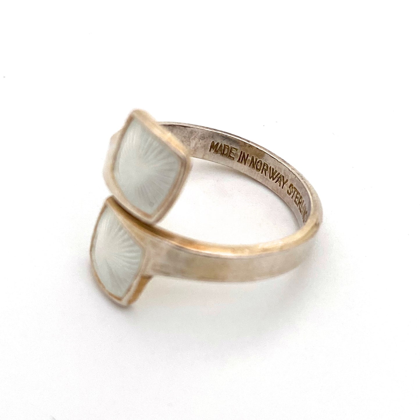 Aksel Holmsen silver & guilloche enamel ring ~ white