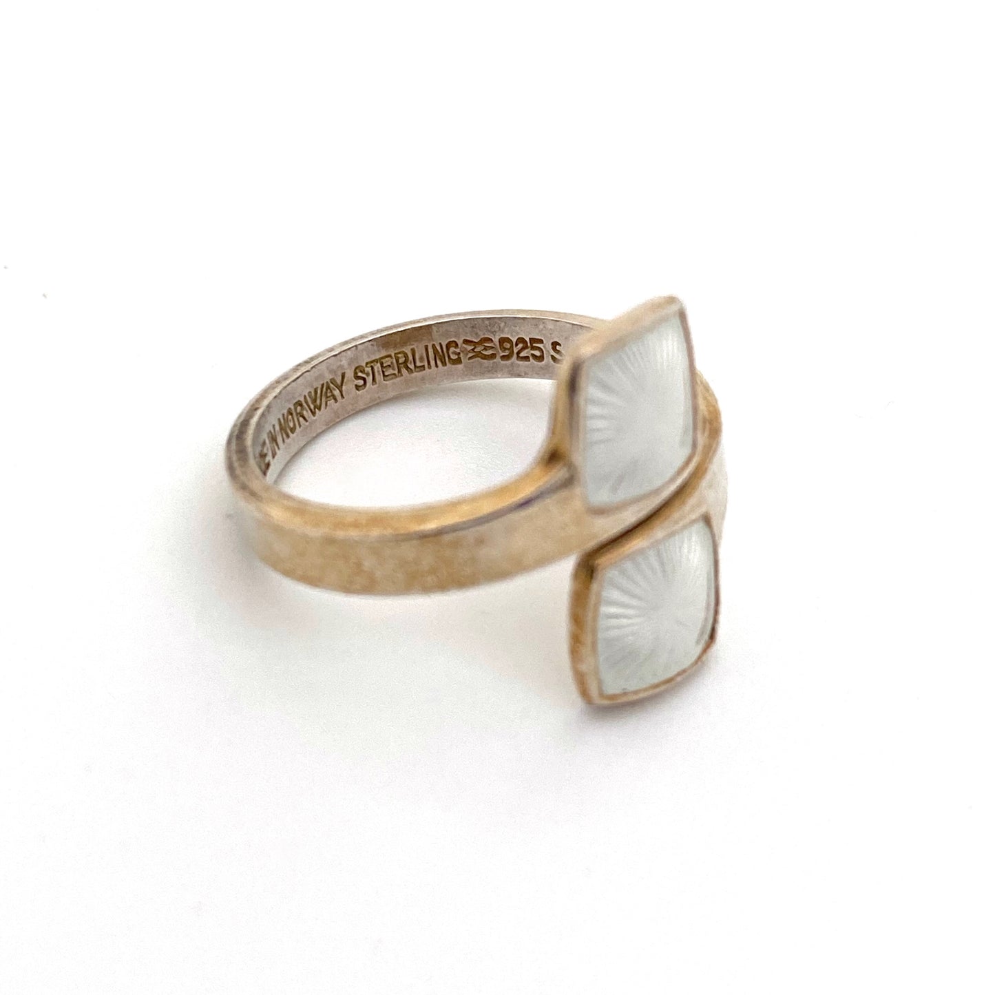 Aksel Holmsen silver & guilloche enamel ring ~ white