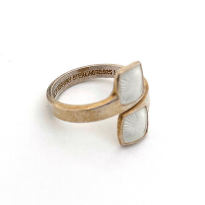 Aksel Holmsen silver & guilloche enamel ring ~ white
