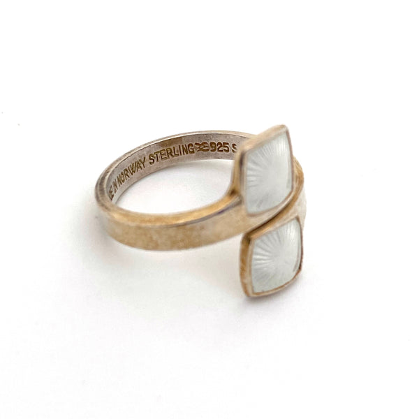 Aksel Holmsen silver & guilloche enamel ring ~ white