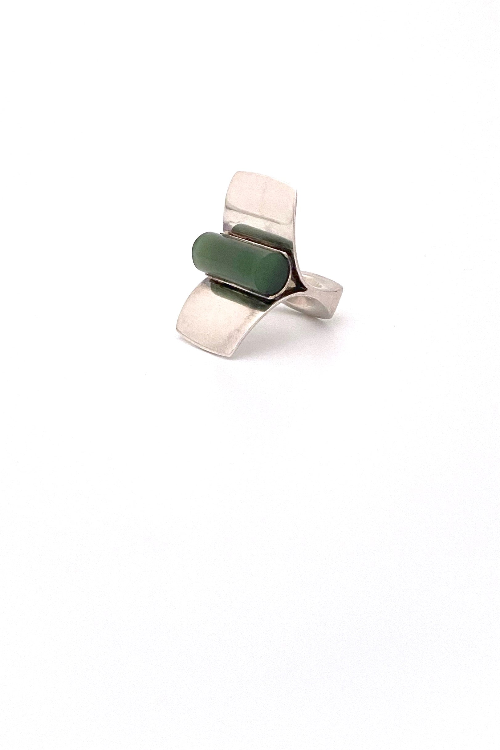 Andreas Mikkelsen Denmark vintage silver nephrite jade extra large ring Scandinavian Modernist jewelry design