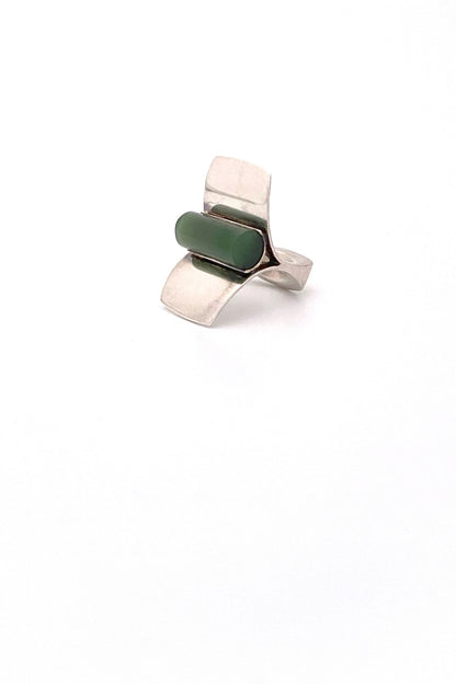 Andreas Mikkelsen Denmark vintage silver nephrite jade extra large ring Scandinavian Modernist jewelry design