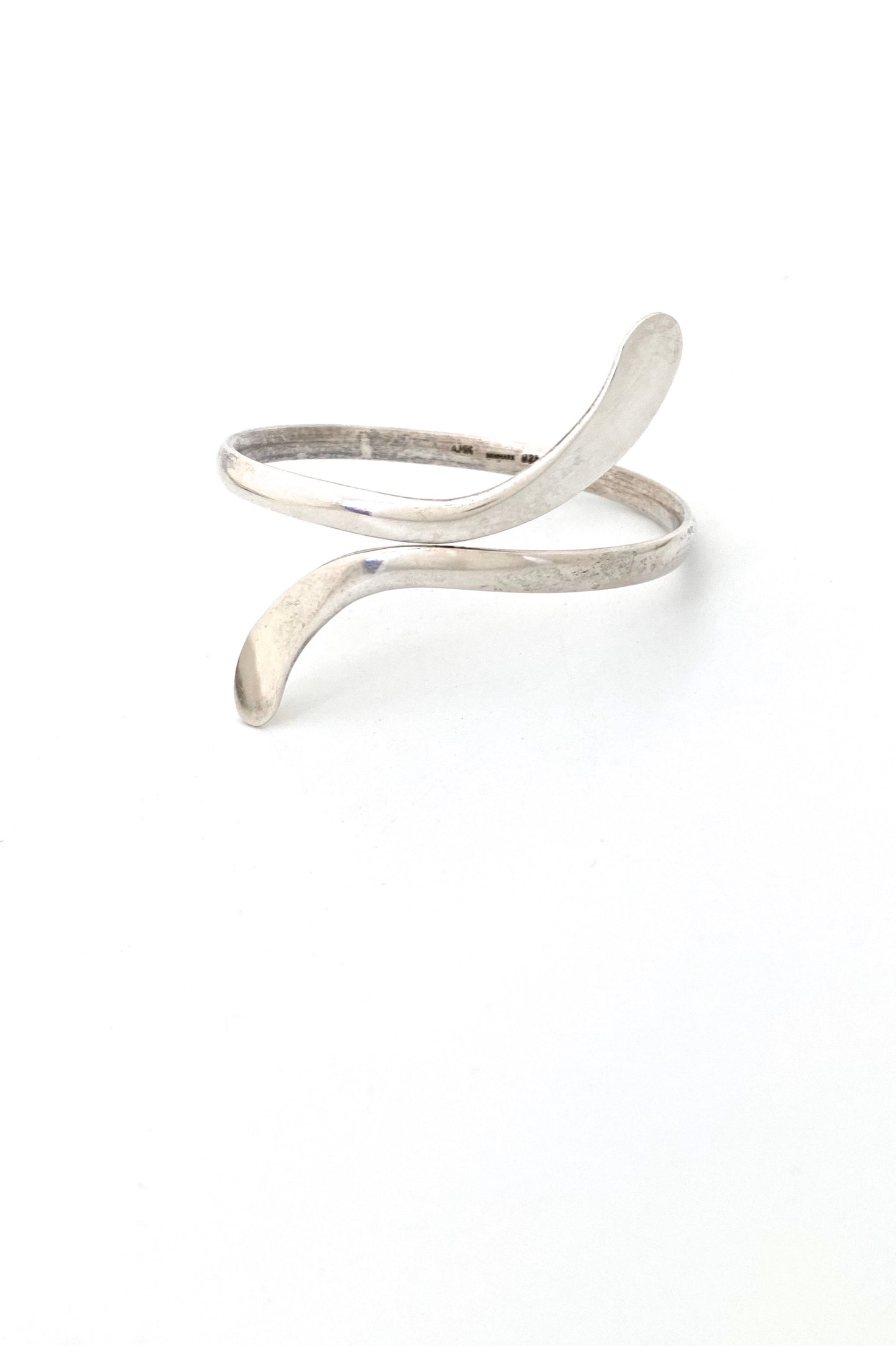 Andreas Mikkelsen Denmark vintage silver bypass bangle bracelet Scandinavian Modernist jewelry design