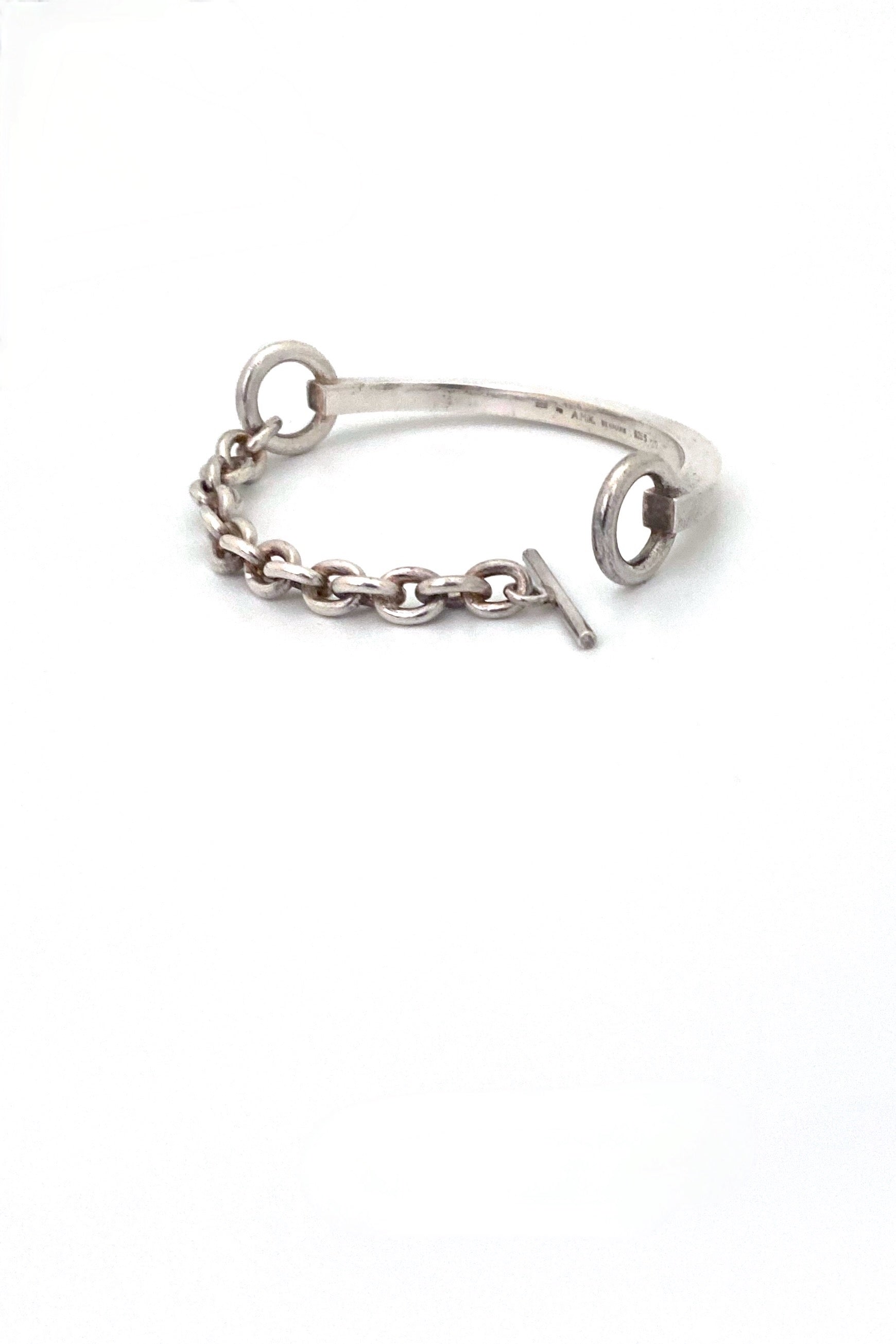 Andreas Mikkelsen Denmark vintage silver heavy chain front bracelet Scandinavian Modernist jewelry design