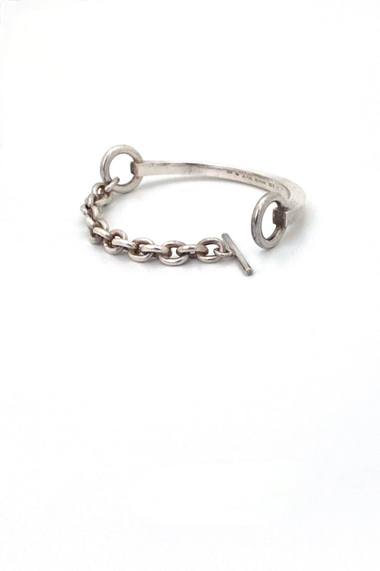 Andreas Mikkelsen Denmark vintage silver heavy chain front bracelet Scandinavian Modernist jewelry design