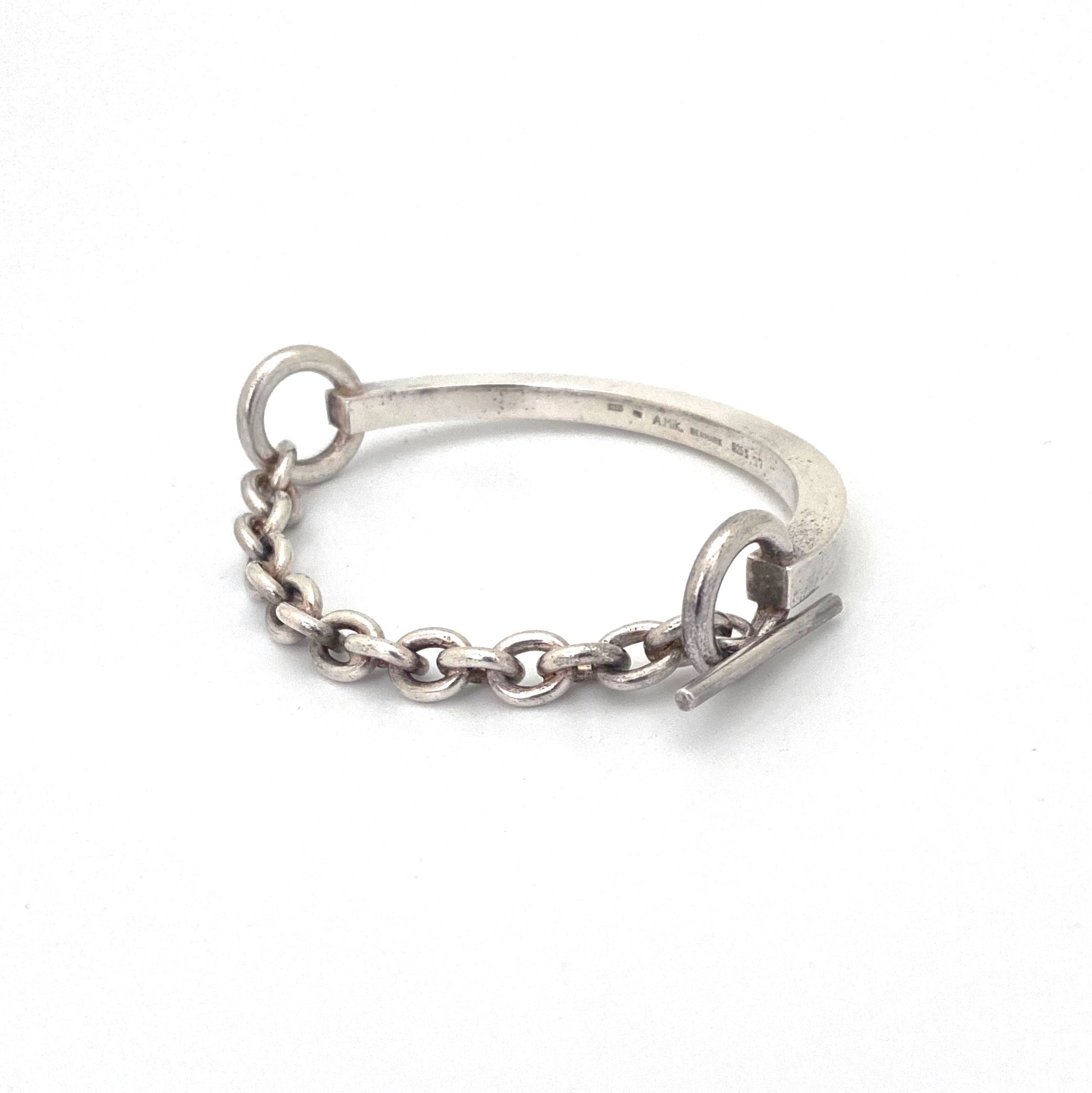 detail Andreas Mikkelsen Denmark vintage silver heavy chain front bracelet Scandinavian Modernist jewelry design
