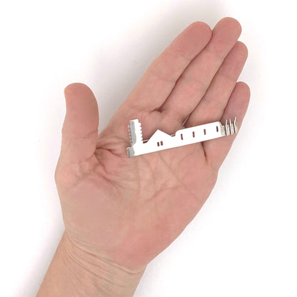 scale Anne Barros Canada vintage silver long building brooch Canadian Modernist jewelry design