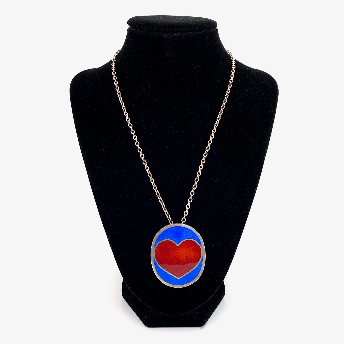 Anton Michelsen large silver & enamel heart pendant necklace ~ scarce