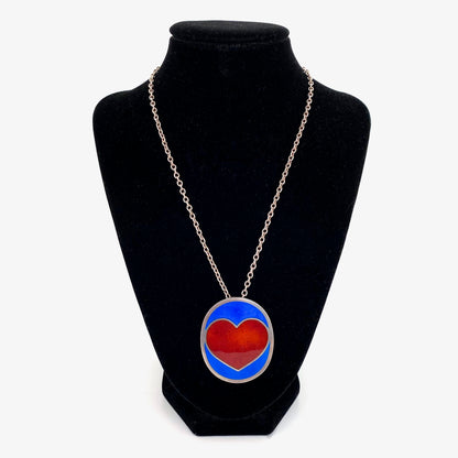 Anton Michelsen large silver & enamel heart pendant necklace ~ scarce