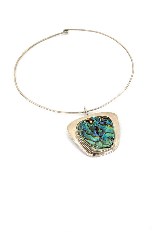 Arne Johansen Denmark vintage silver abalone brooch pendant necklace Scandinavian Modernist jewelry design