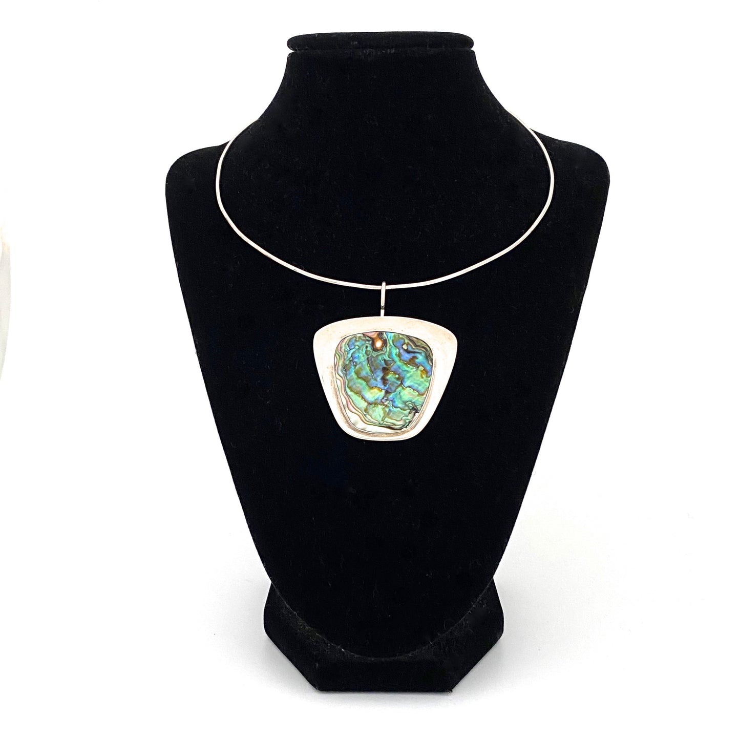 detail Arne Johansen Denmark vintage silver abalone brooch pendant necklace Scandinavian Modernist jewelry design