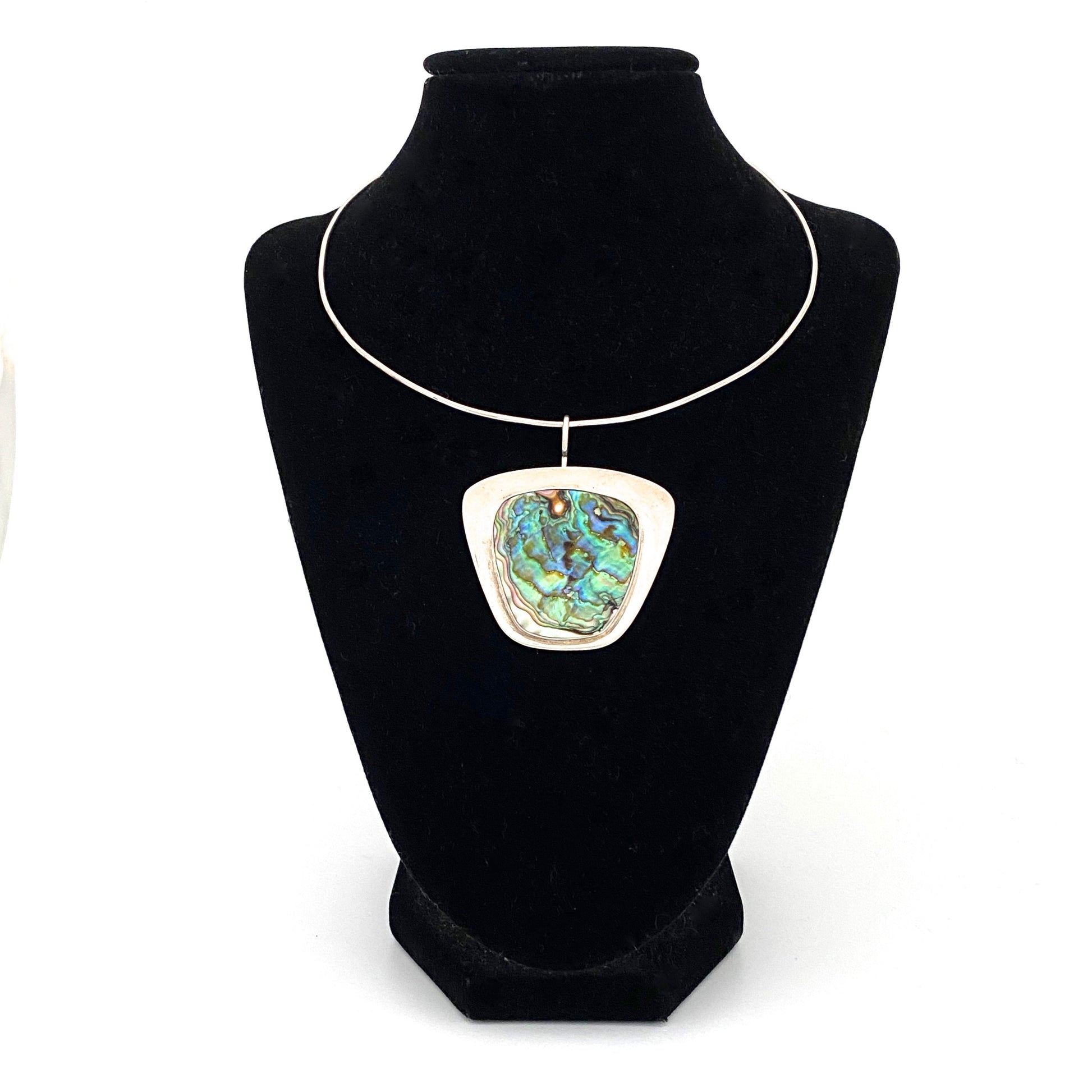 detail Arne Johansen Denmark vintage silver abalone brooch pendant necklace Scandinavian Modernist jewelry design