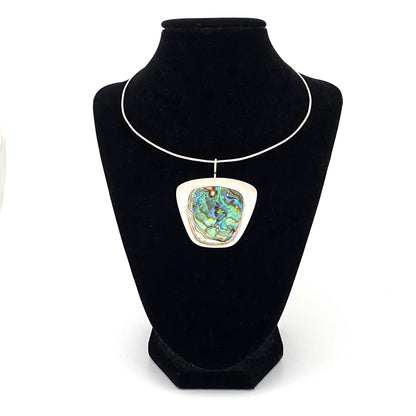 detail Arne Johansen Denmark vintage silver abalone brooch pendant necklace Scandinavian Modernist jewelry design