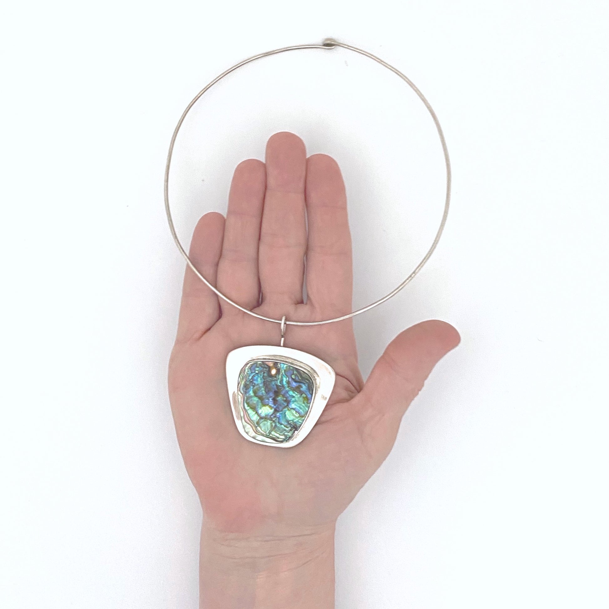scale Arne Johansen Denmark vintage silver abalone brooch pendant necklace Scandinavian Modernist jewelry design