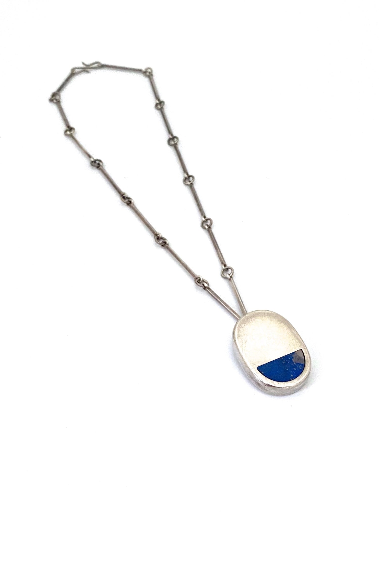 Arne Johansen Denmark vintage silver lapis lazuli pendant necklace Scandinavian Modernist jewelry design