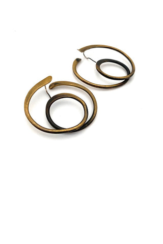 Art Smith vintage brass large spiral hoop earrings American Modernist jewelry design