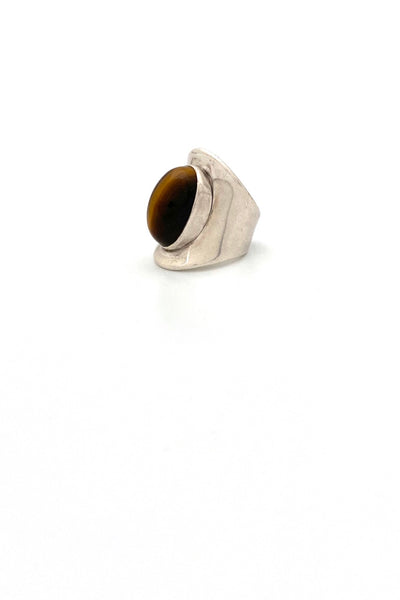 Bent Knudsen Denmark vintage silver tiger eye large heavy ring 4 Scandinavian Modernist jewelry design