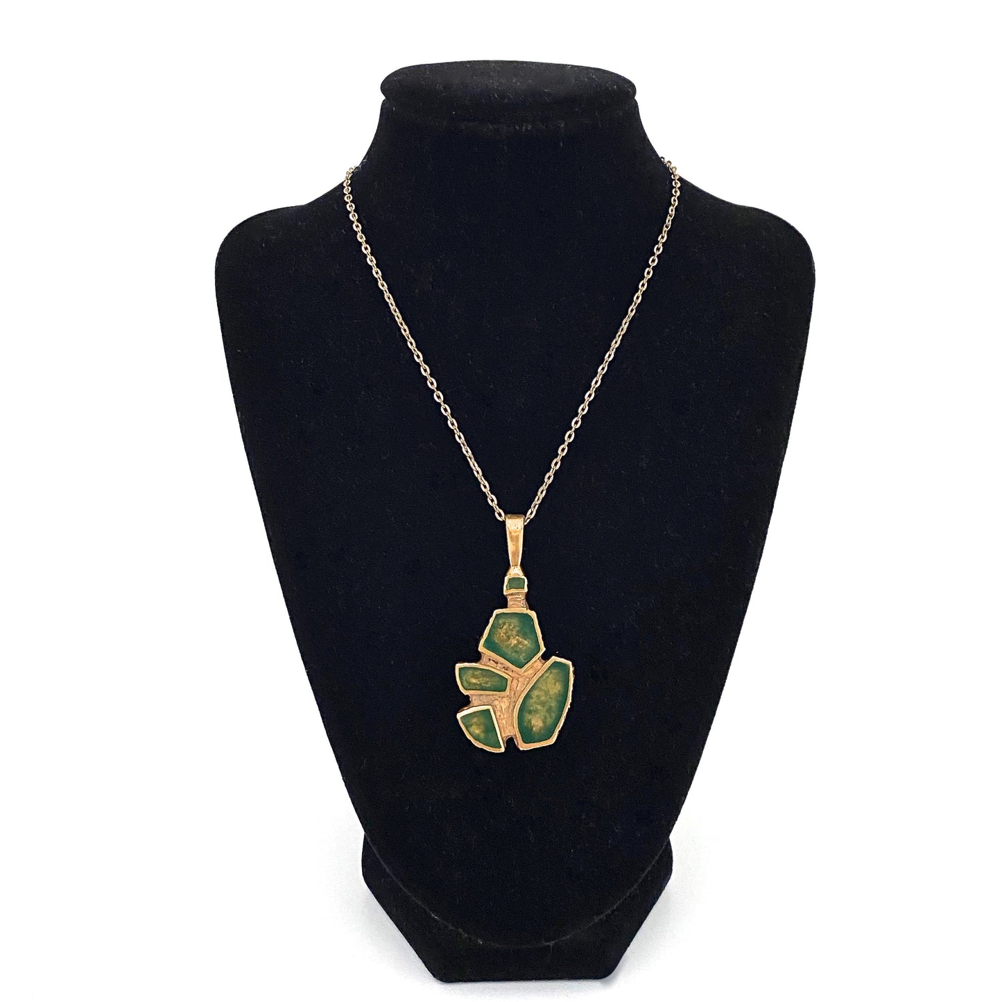 detail Bernard Chaudron Canada vintage bronze enamel pendant necklace red green Canadian Modernist jewelry design