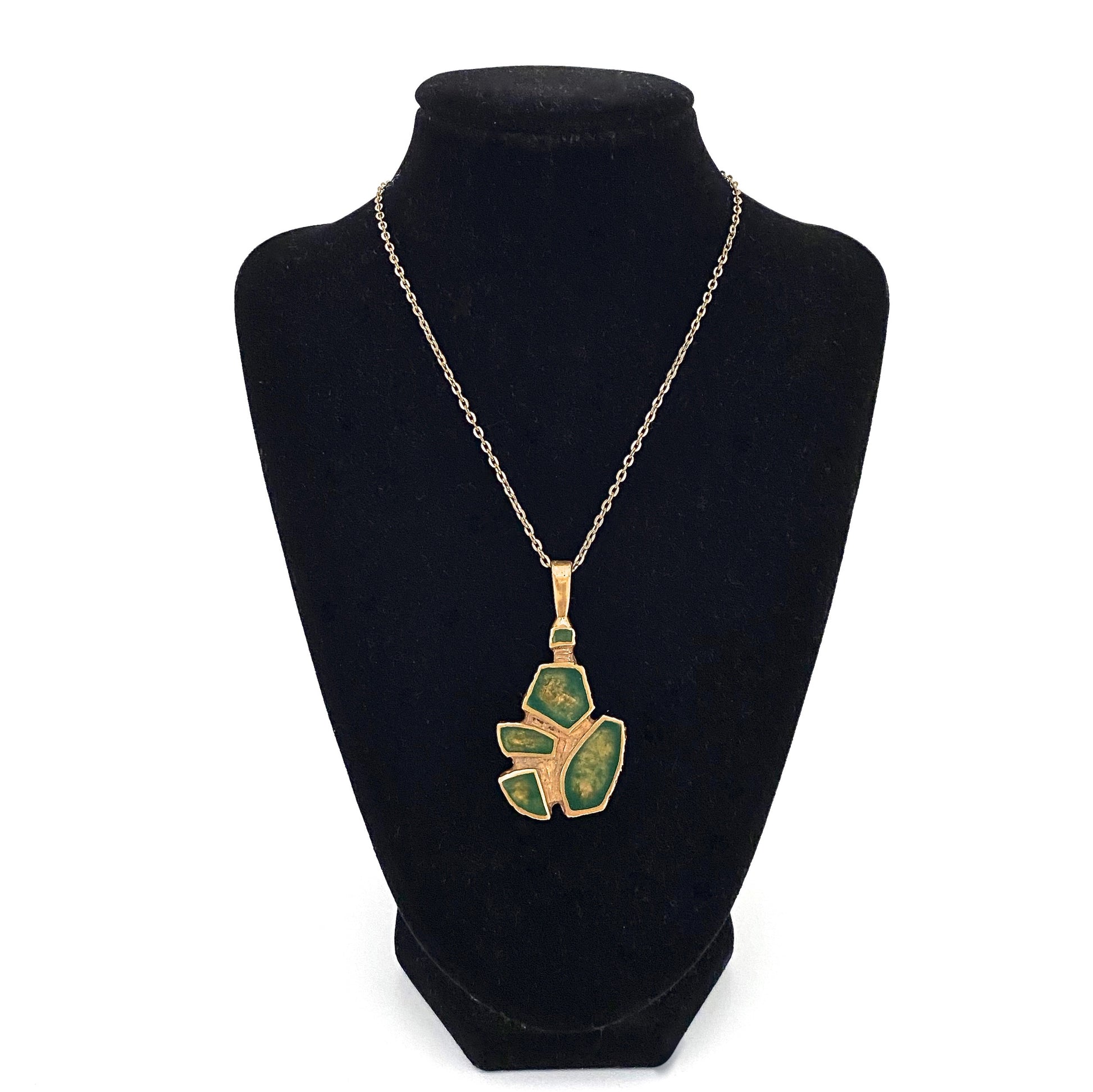 detail Bernard Chaudron Canada vintage bronze enamel pendant necklace red green Canadian Modernist jewelry design