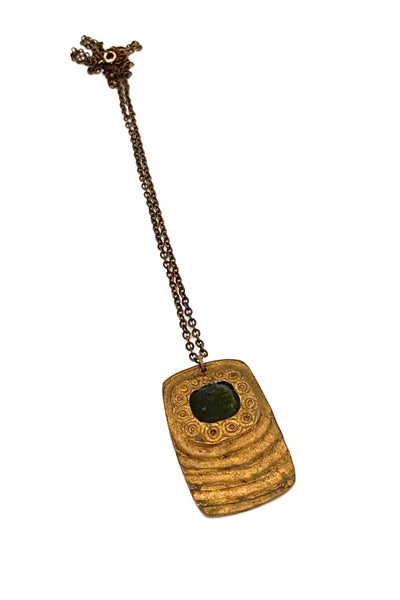 Bernard Chaudron Canada vintage bronze dark teal resin enamel pendant necklace Canadian Modernist jewelry design