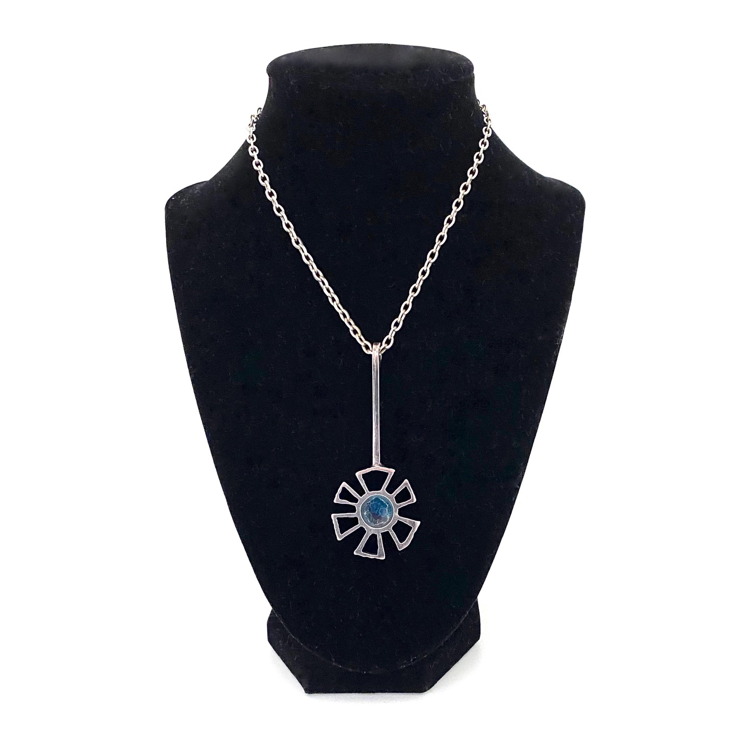 Bernard Chaudron double sided pendant necklace ~ teal blue resin