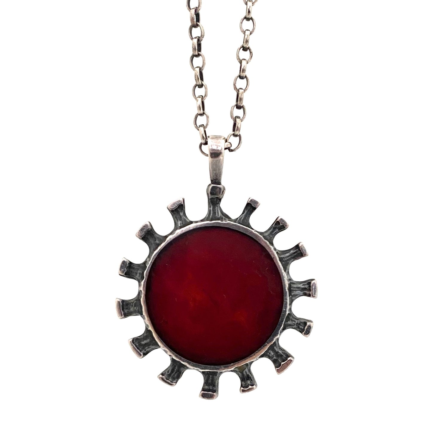 Bernard Chaudron large double sided pendant necklace ~ red & teal resin