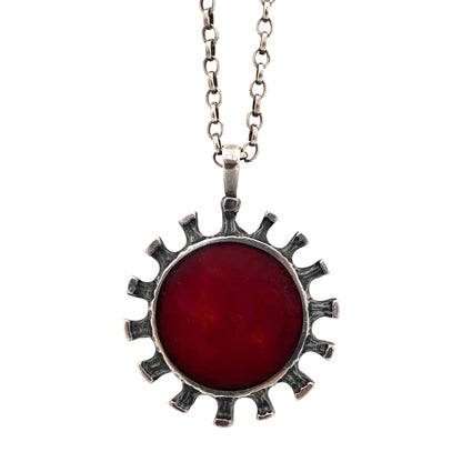 Bernard Chaudron large double sided pendant necklace ~ red & teal resin