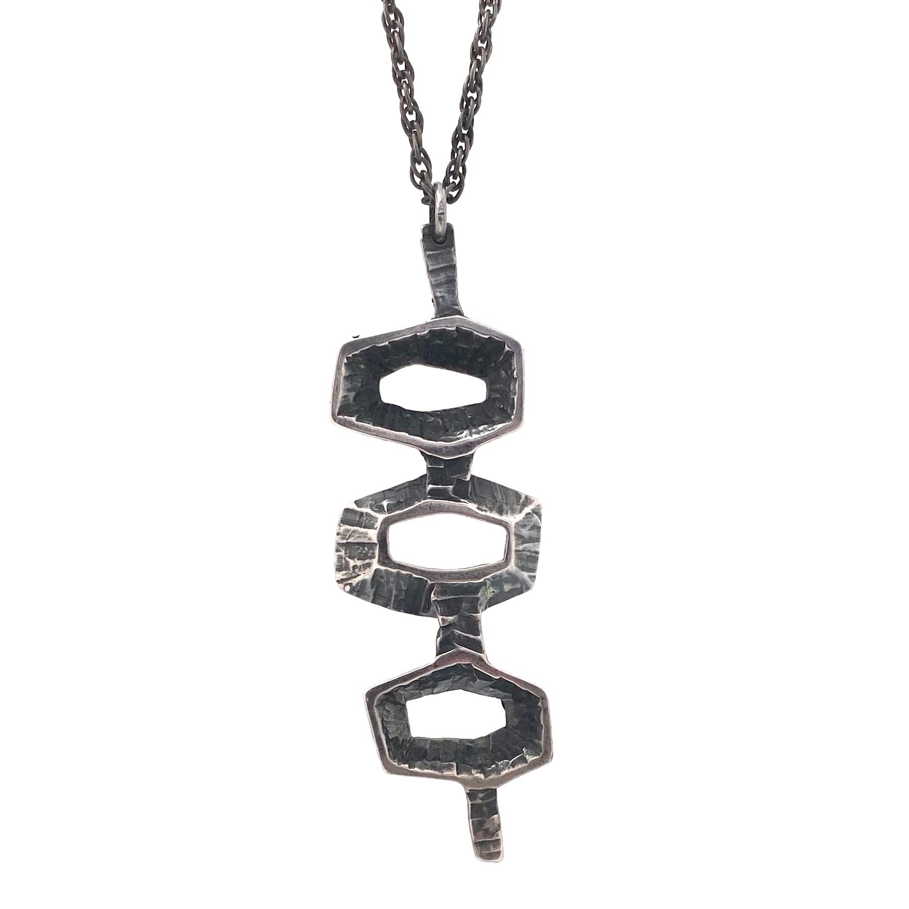 detail Bernard Chaudron Canada large vintage brutalist openwork pendant necklace Canadian Modernist jewelry design