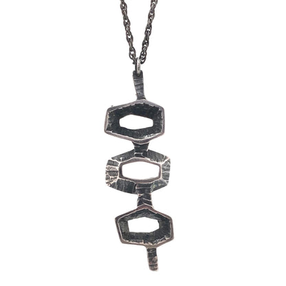 detail Bernard Chaudron Canada large vintage brutalist openwork pendant necklace Canadian Modernist jewelry design