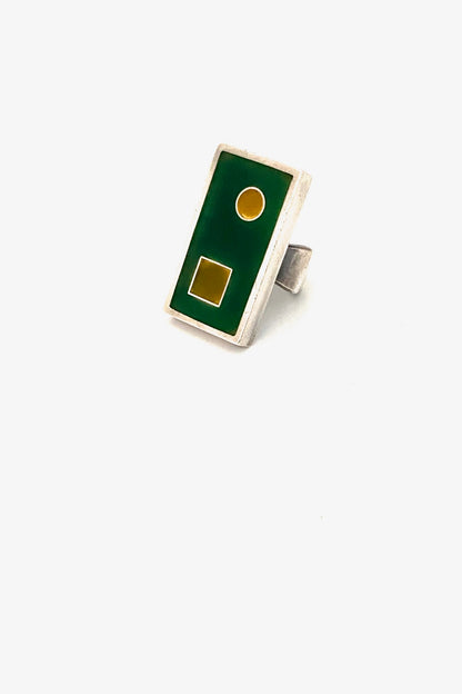 Bernard Chaudron Canada vintage silver resin enamel extra large ring Modernist jewelry design