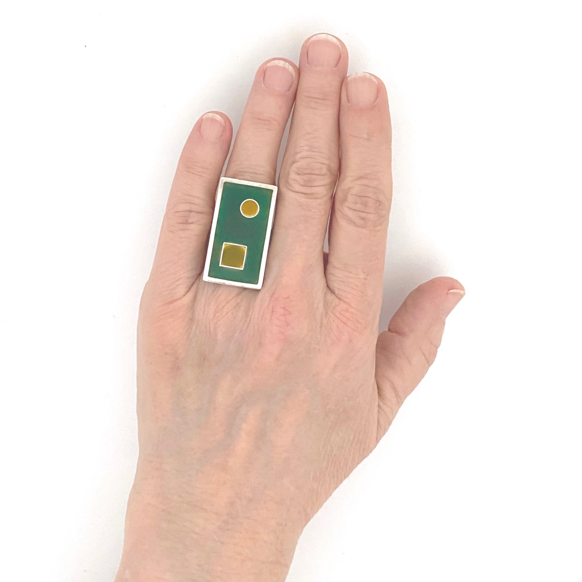 scale Bernard Chaudron Canada vintage silver resin enamel extra large ring Modernist jewelry design