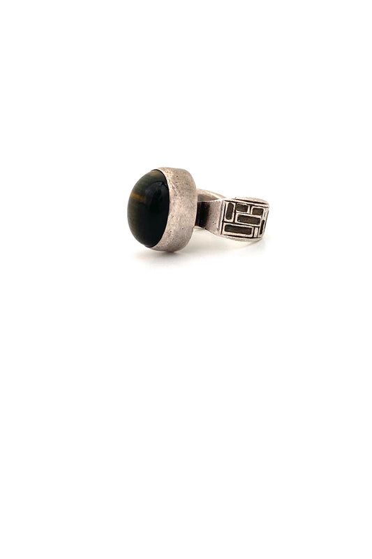 Bernard Chaudron Canada vintage silver falcons eye ring Canadian Modernist jewelry design
