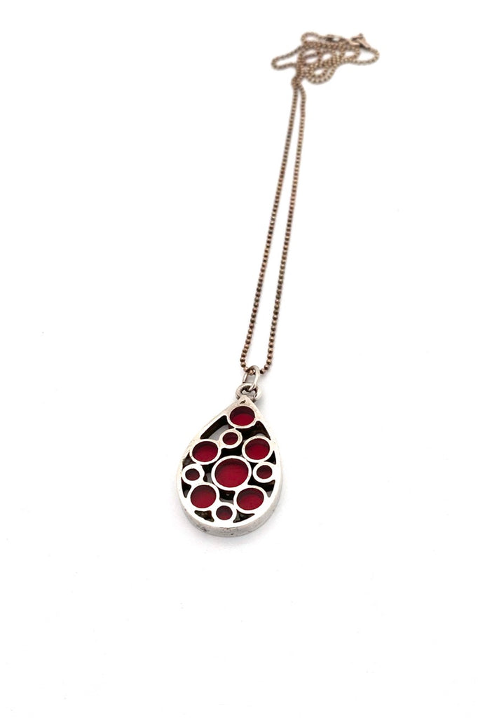 Bernard Chaudron Canada vintage silver red resin enamel pendant necklace Canadian Modernist jewelry design