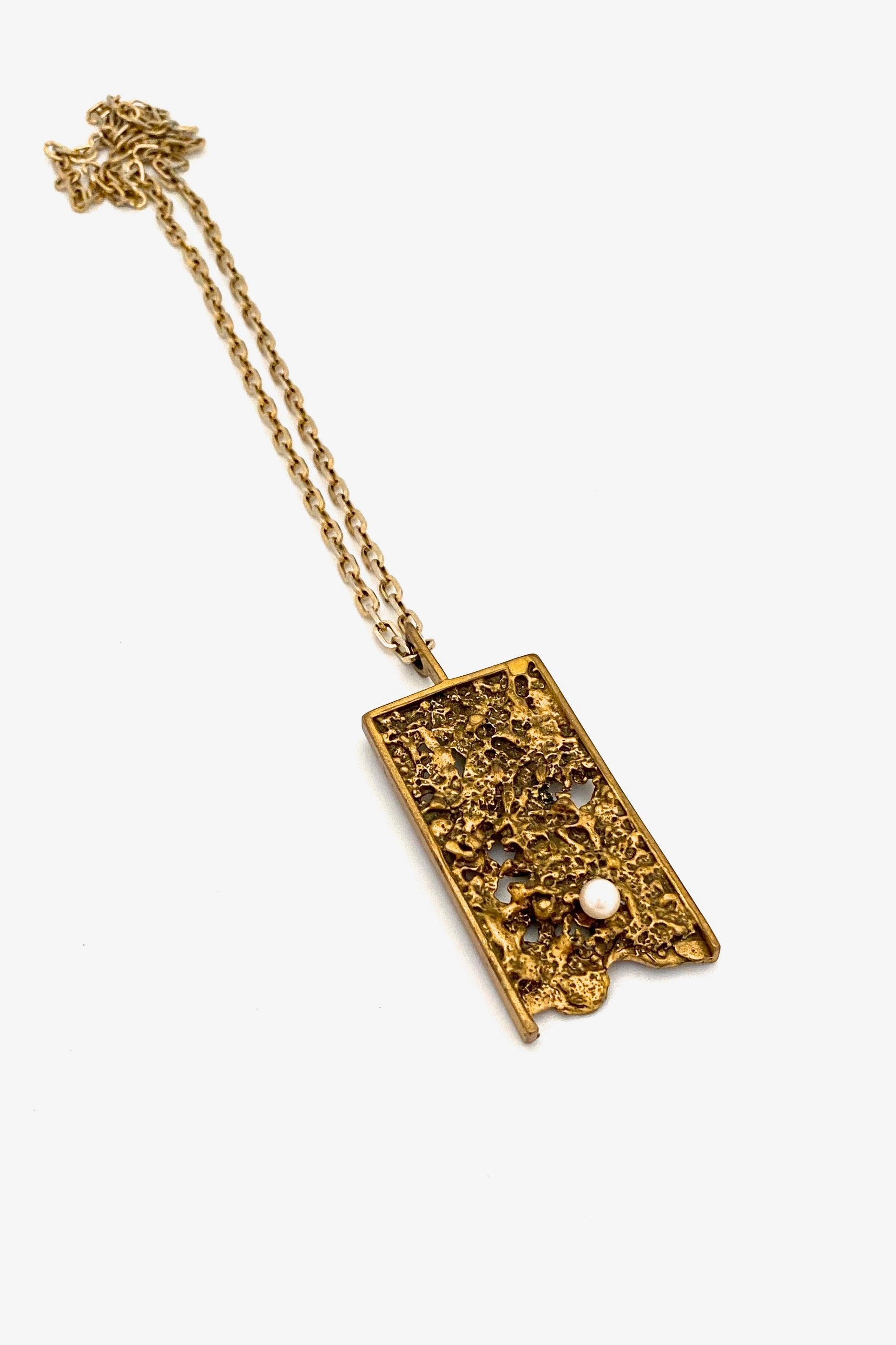 Bernard Chaudron Canada vintage bronze pearl pendant necklace Canadian Modernist jewelry design