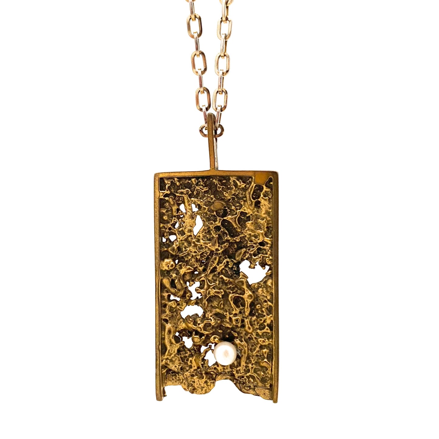 Bernard Chaudron large textured bronze & pearl pendant necklace