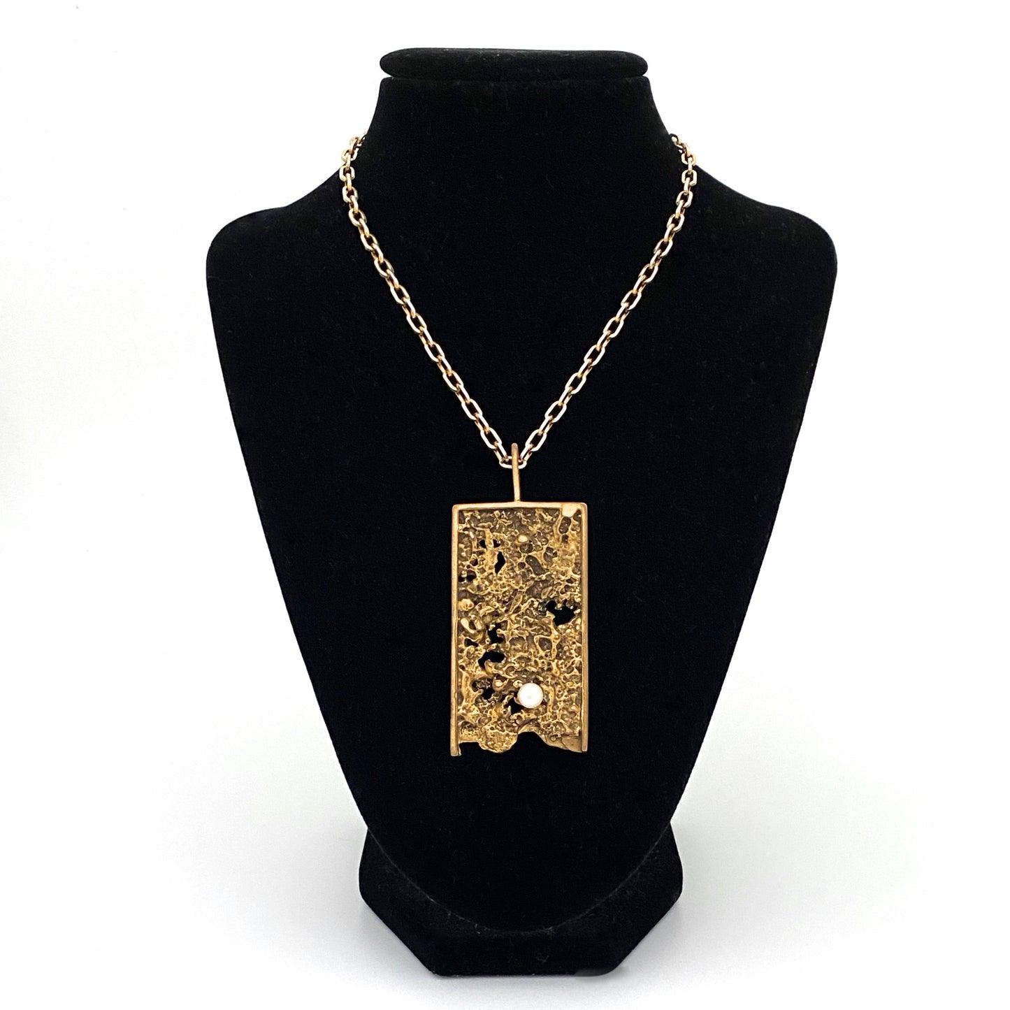 Bernard Chaudron large textured bronze & pearl pendant necklace