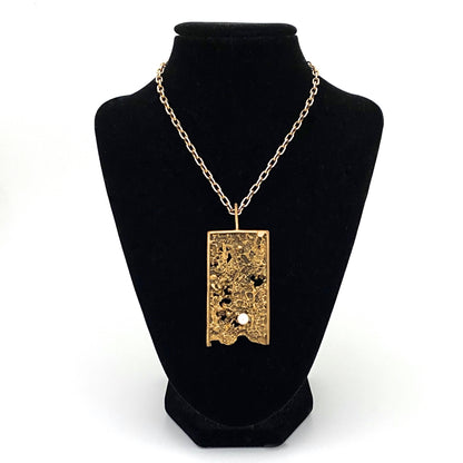 Bernard Chaudron large textured bronze & pearl pendant necklace