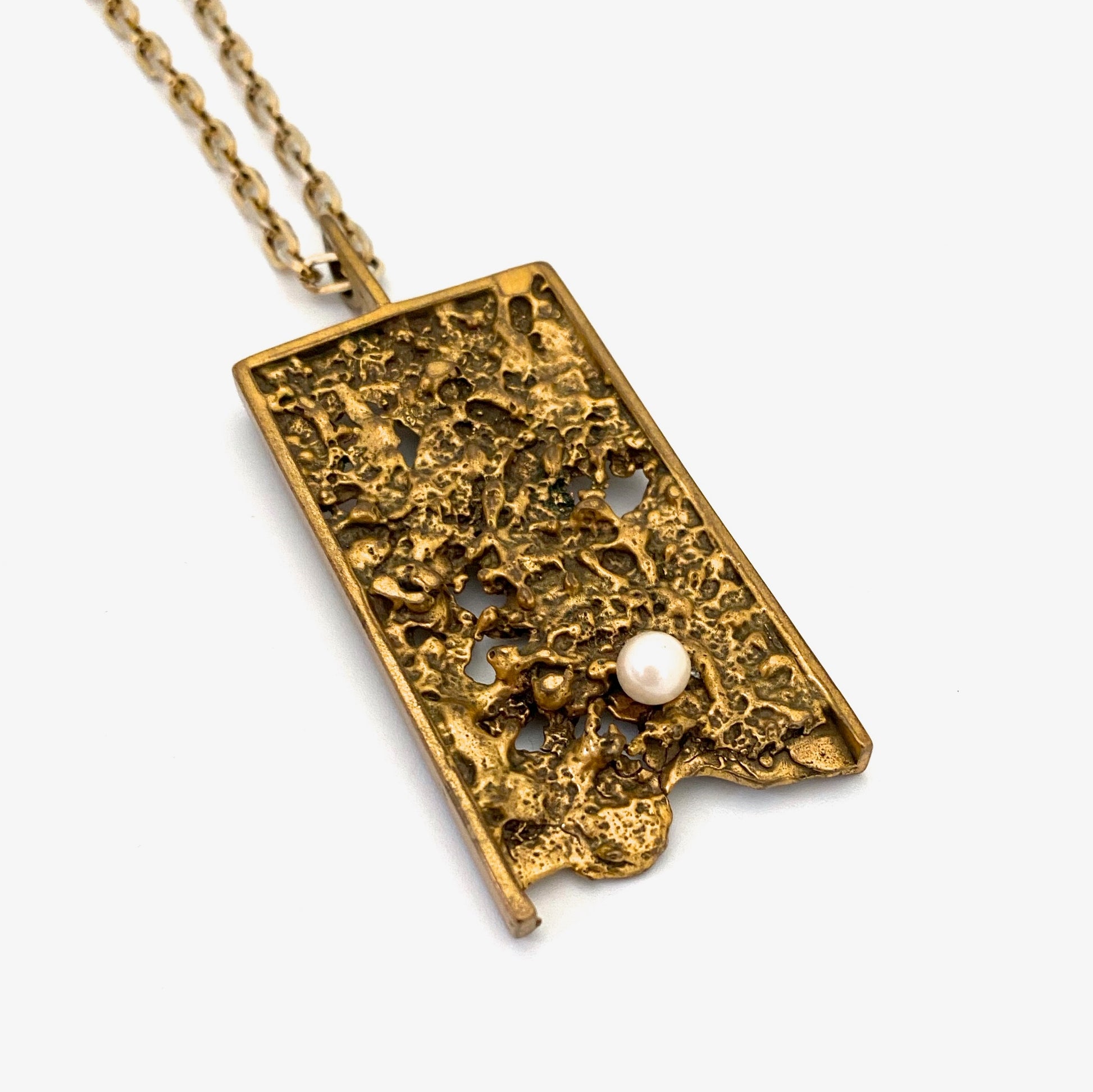 detail Bernard Chaudron Canada vintage bronze pearl pendant necklace Canadian Modernist jewelry design