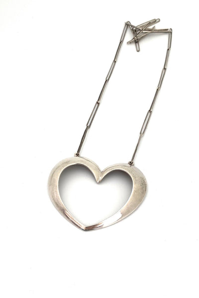 Bernhard Hertz Denmark vintage silver extra large heart pendant necklace Scandinavian Modernist jewelry design