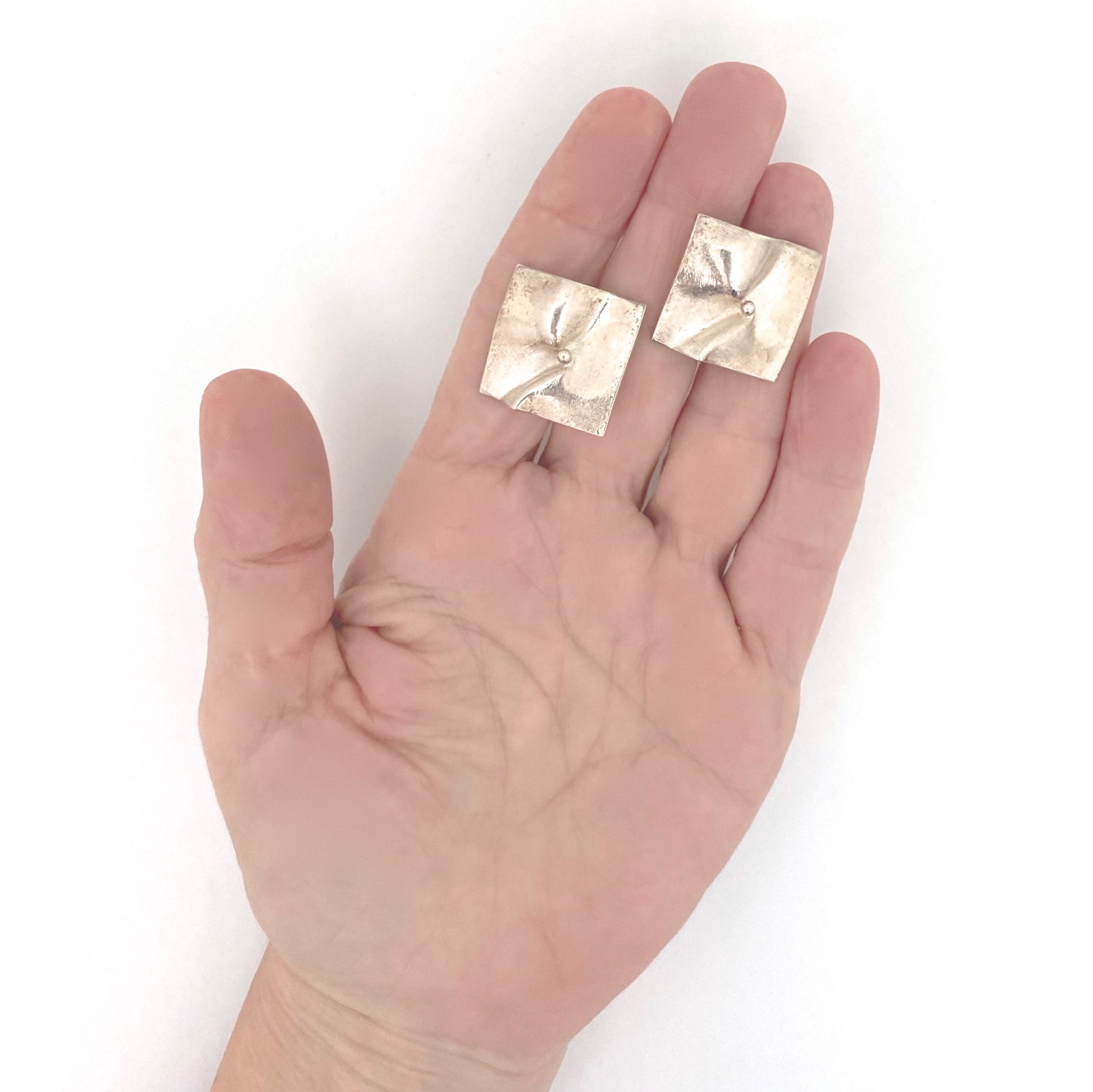 scale Lapponia Finland vintage silver Shield earrings 1976 Bjorn Weckstrom Scandinavian Modernist jewelry design