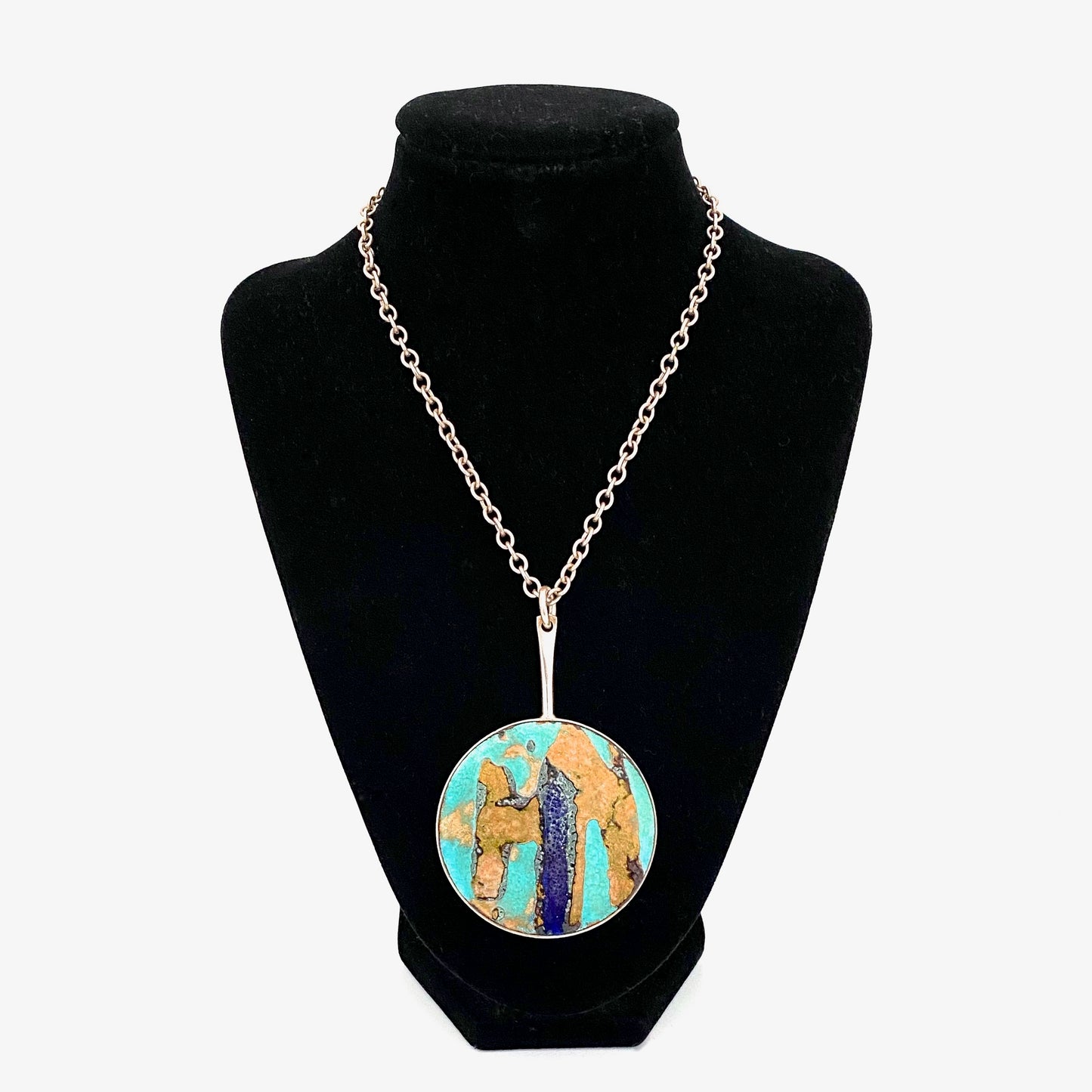 Borge Nielsen large silver & abstract enamel pendant necklace