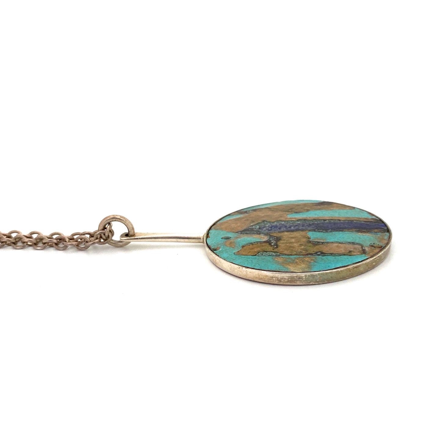 Borge Nielsen large silver & abstract enamel pendant necklace