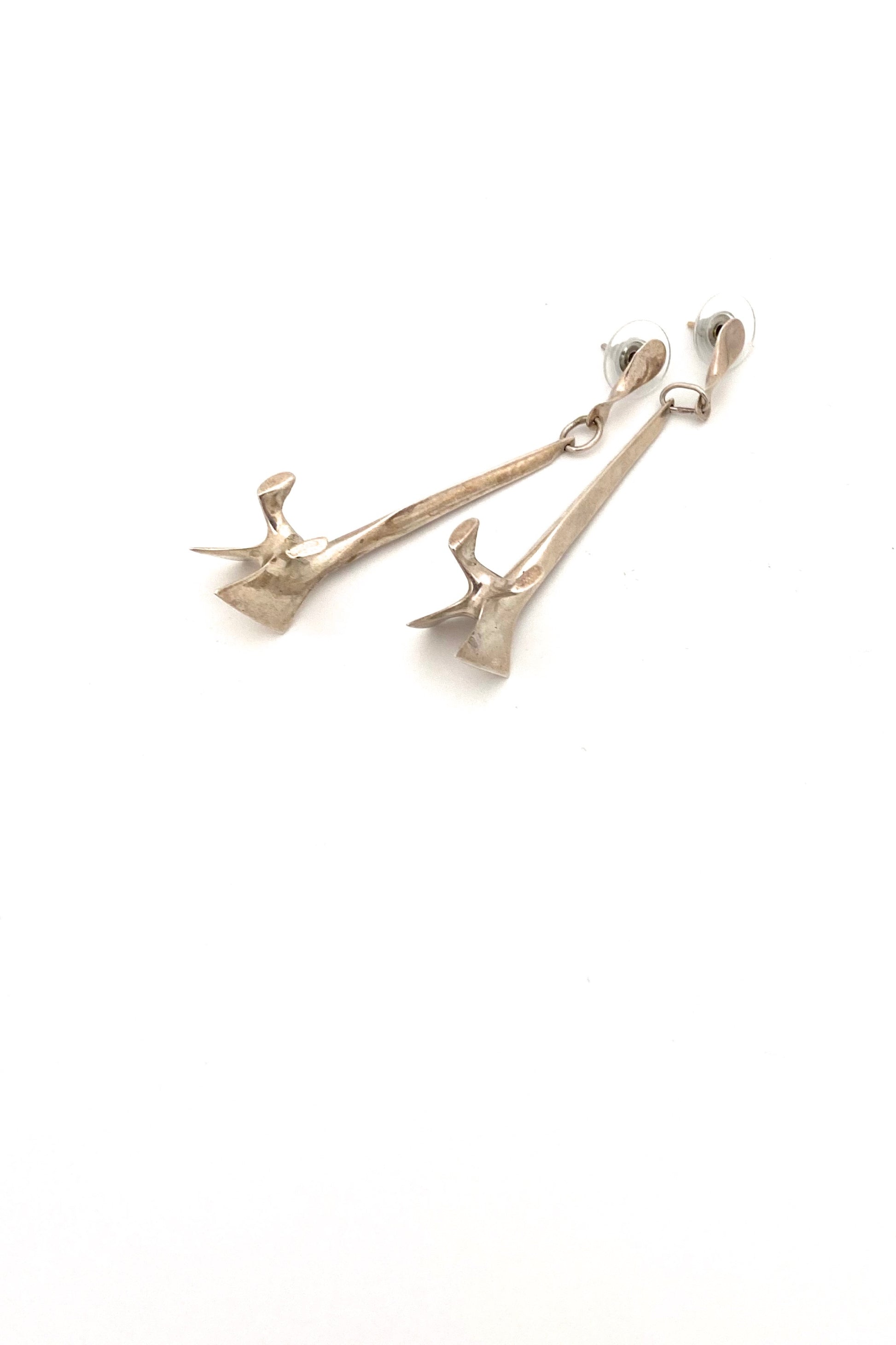 Campbell Scott Canada vintage silver long sculptural drop earrings Canadian Modernist jewelry design